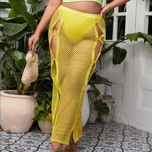 Plus cut out side fishnet briefs inside skirt